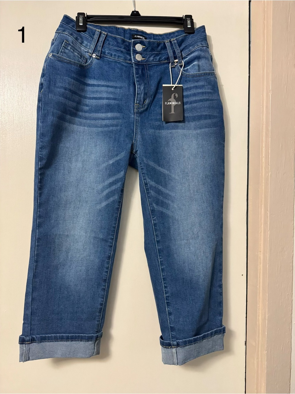 Flamingoals Women's Blue Cropped Jeans with Cuffed Hem